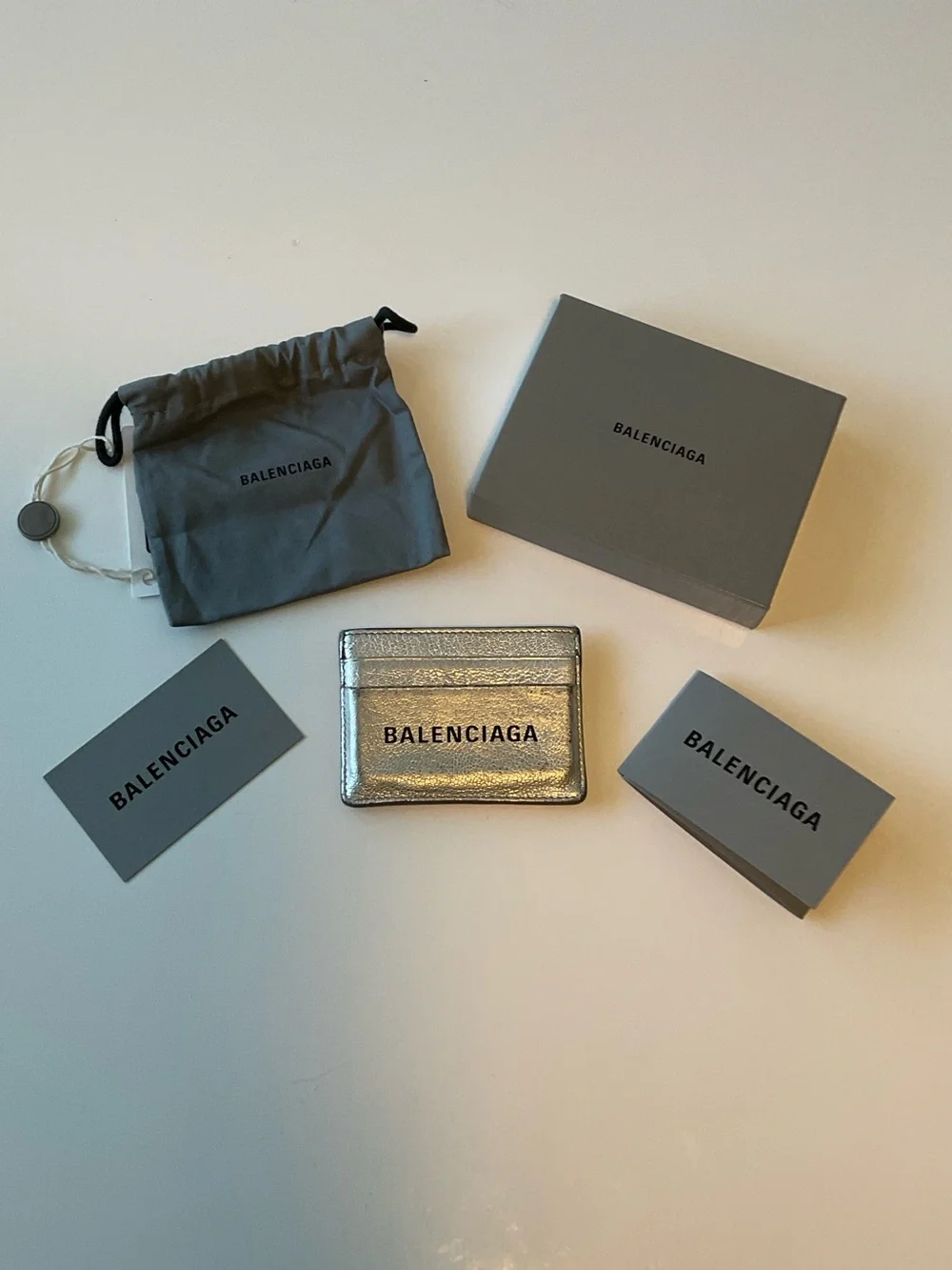 Balenciaga Metallic Silver Leather Card Case